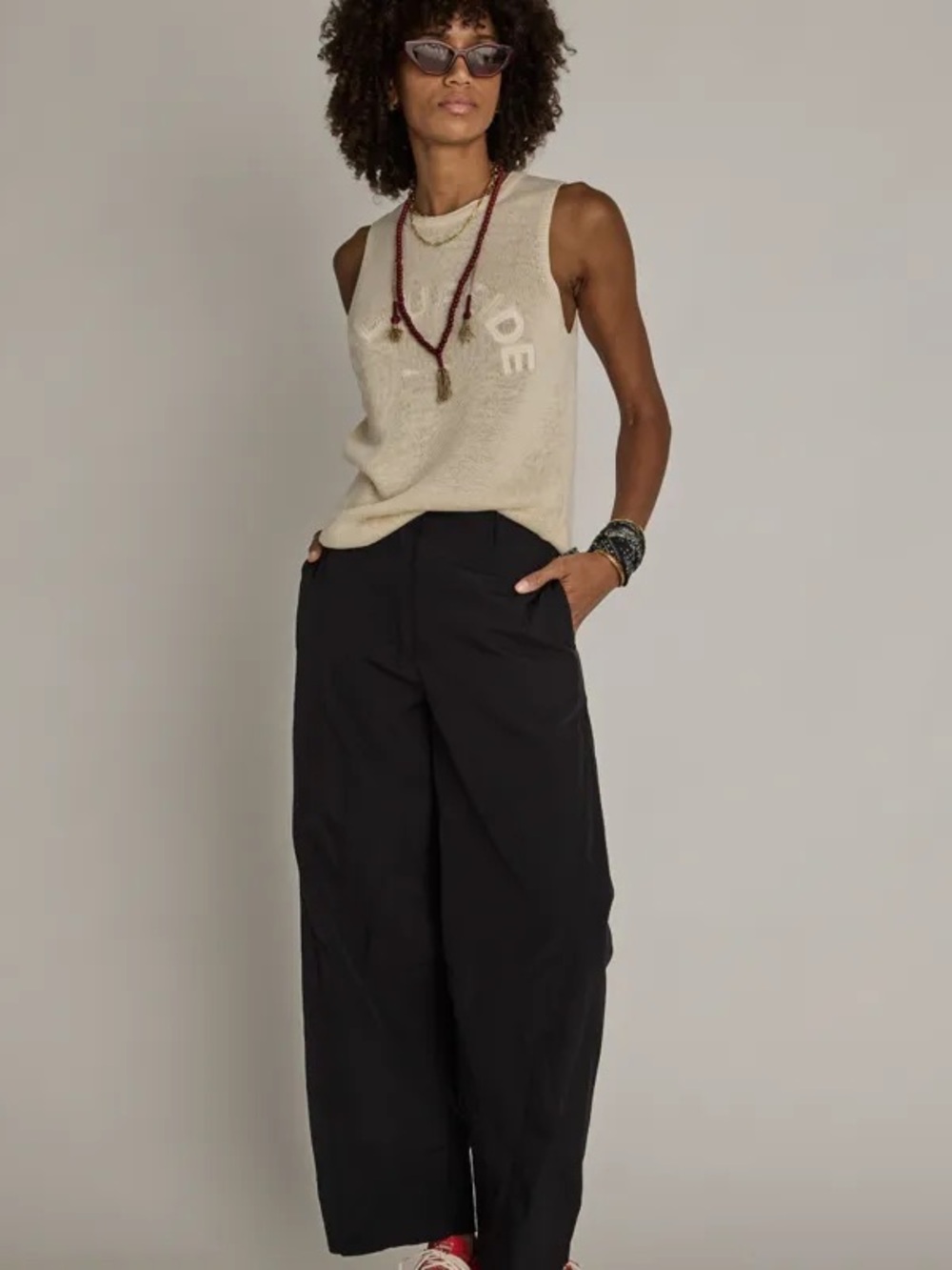 The Upside Knitted Logo Effortless Tara Tank Top White Large Designer Basic